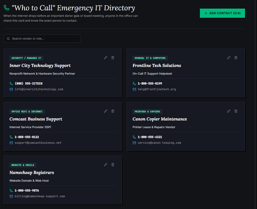SOS "Who to Call" Emergency IT Directory